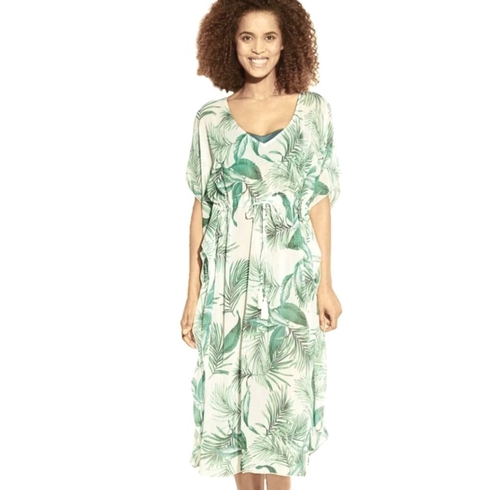 Kona Sol Women's Midi Length Kaftan Cover Up Dress Small